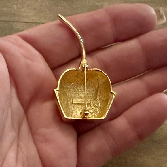 Piscitelli Vintage Gold Cherry in Cupcake Wrapper Brooch Pin - Picture 4 of 6